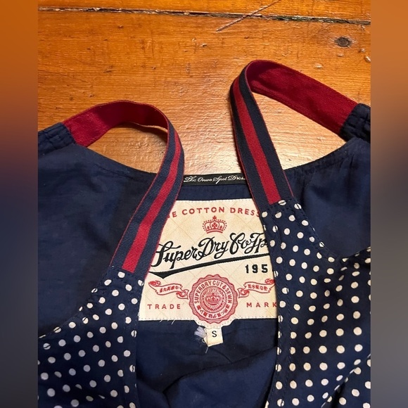 SuperDry Small Womens navy blue polka dot dress elastic waist pockets sleeveless - Picture 4 of 9